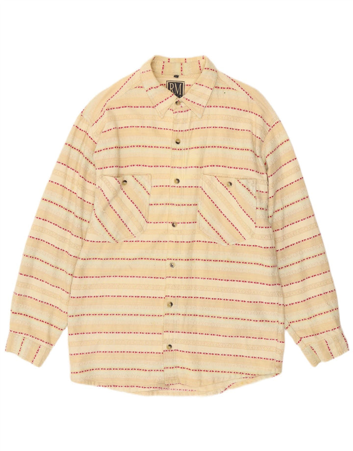 RIVER MOUNTAIN Mens Flannel Shirt Large Beige Striped