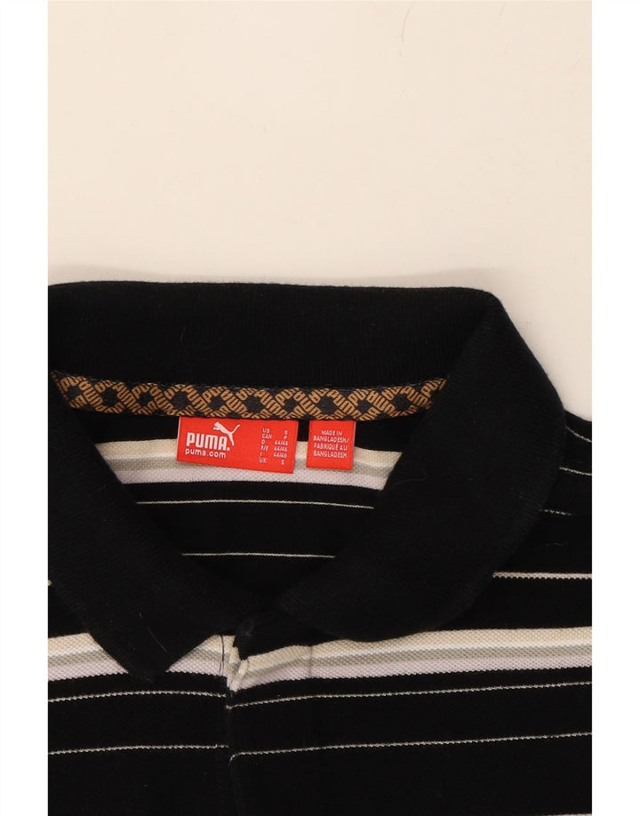 PUMA Mens Polo Shirt Small Black Striped Cotton Vintage Puma and Second-Hand Puma from Messina Hembry 