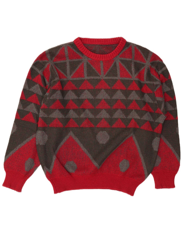 Pulover VINTAGE pentru bărbați, loose fit, cu gât crew, pulover IT 46 Small Red Geometric
