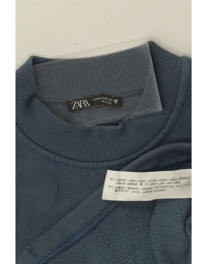 ZARA Womens Crop Sweatshirt Jumper UK 14 Medium Navy Blue Cotton
