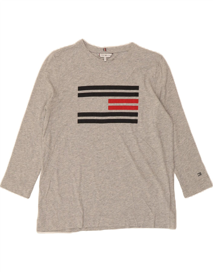 TOMMY HILFIGER Womens Graphic Top 3/4 Sleeve UK 14 Medium Grey Flecked Vintage Tommy Hilfiger and Second-Hand Tommy Hilfiger from Messina Hembry 
