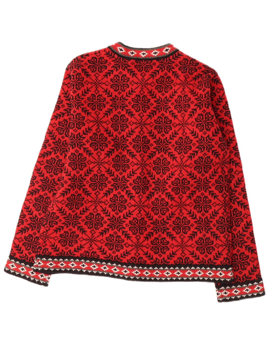Pulover cardigan pentru femei L.L.Bean UK 14 Medium Red Fair Isle Lână
