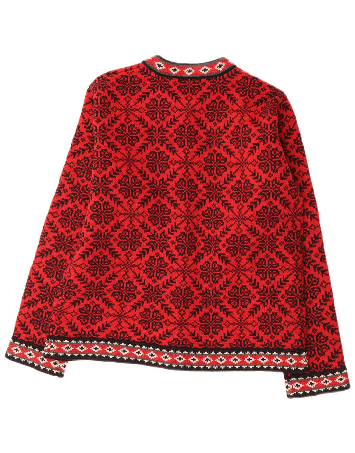 Pulover cardigan pentru femei L.L.Bean UK 14 Medium Red Fair Isle Lână