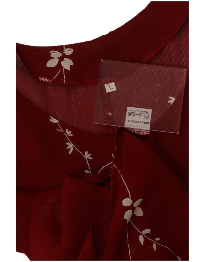 Rochie maxi fără mâneci pentru femei VINTAGE UK 14 mare, roșu, floral, viscoză