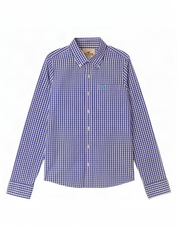 Cămașă Hollister pentru bărbați, albastru mediu, bumbac Gingham