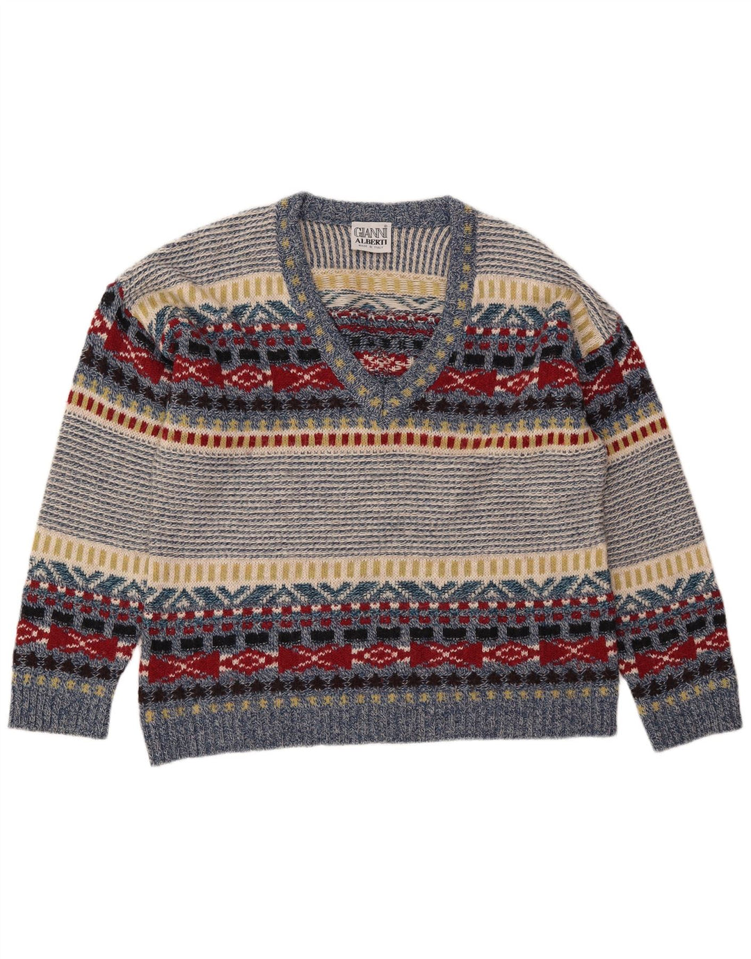 Gianni Alberti Pulover cu decolteu în V pentru bărbați IT 52 Large Multicolor