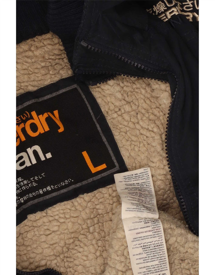 Jachetă parka cu glugă Superdry pentru femei UK 14 mare, poliester bleumarin