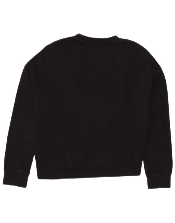Pyrex Womens Oversized Crop Graphic Sweatshirt Jumper UK 6 XS Black Cotton
