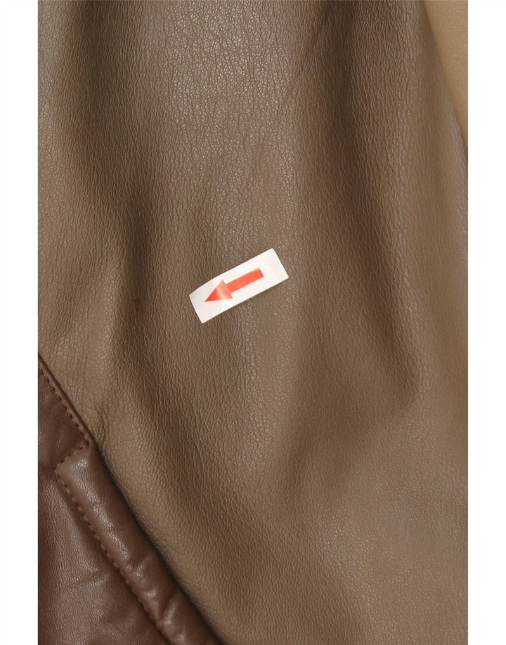Jachetă de piele vintage pentru femei UK 14 Maro mediu Colorblock