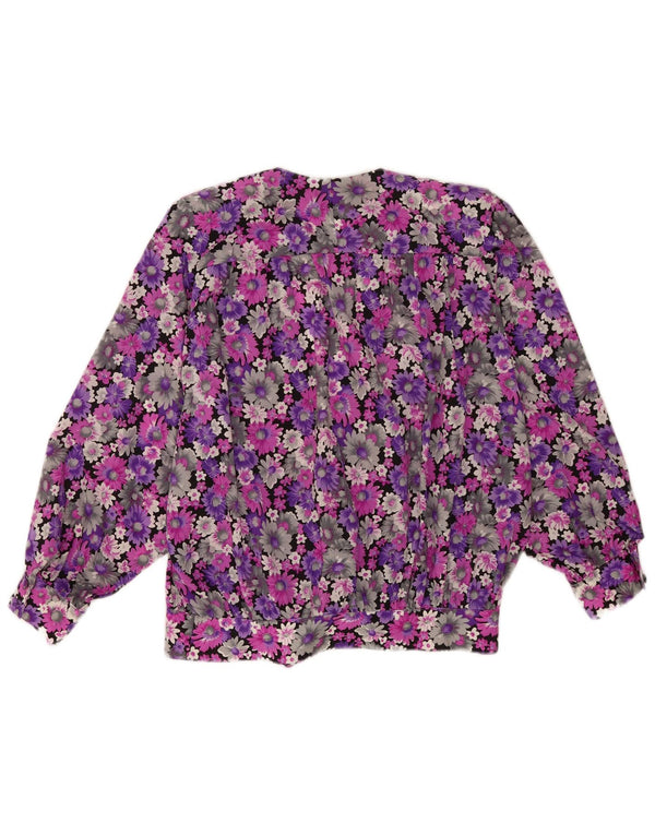 Bluză de damă vintage cămașă înfășurată UK 18 XL violet floral