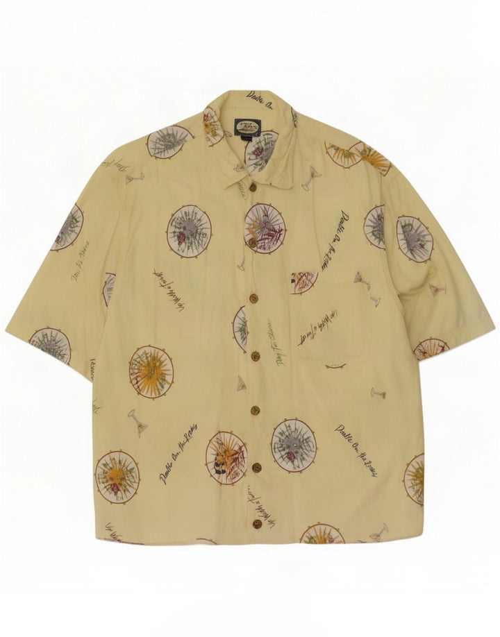 Tommy Bahama Cămașă pentru bărbați cu mânecă scurtă cu model abstract Plajă galbenă medie