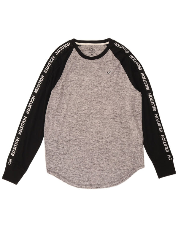 Top grafic Hollister pentru bărbați, cu mânecă lungă, mare, gri, color block, bumbac