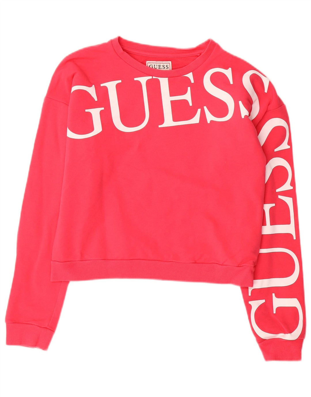 Pulover pentru fete GUESS Crop Graphic Pulover 13-14 ani, bumbac roz