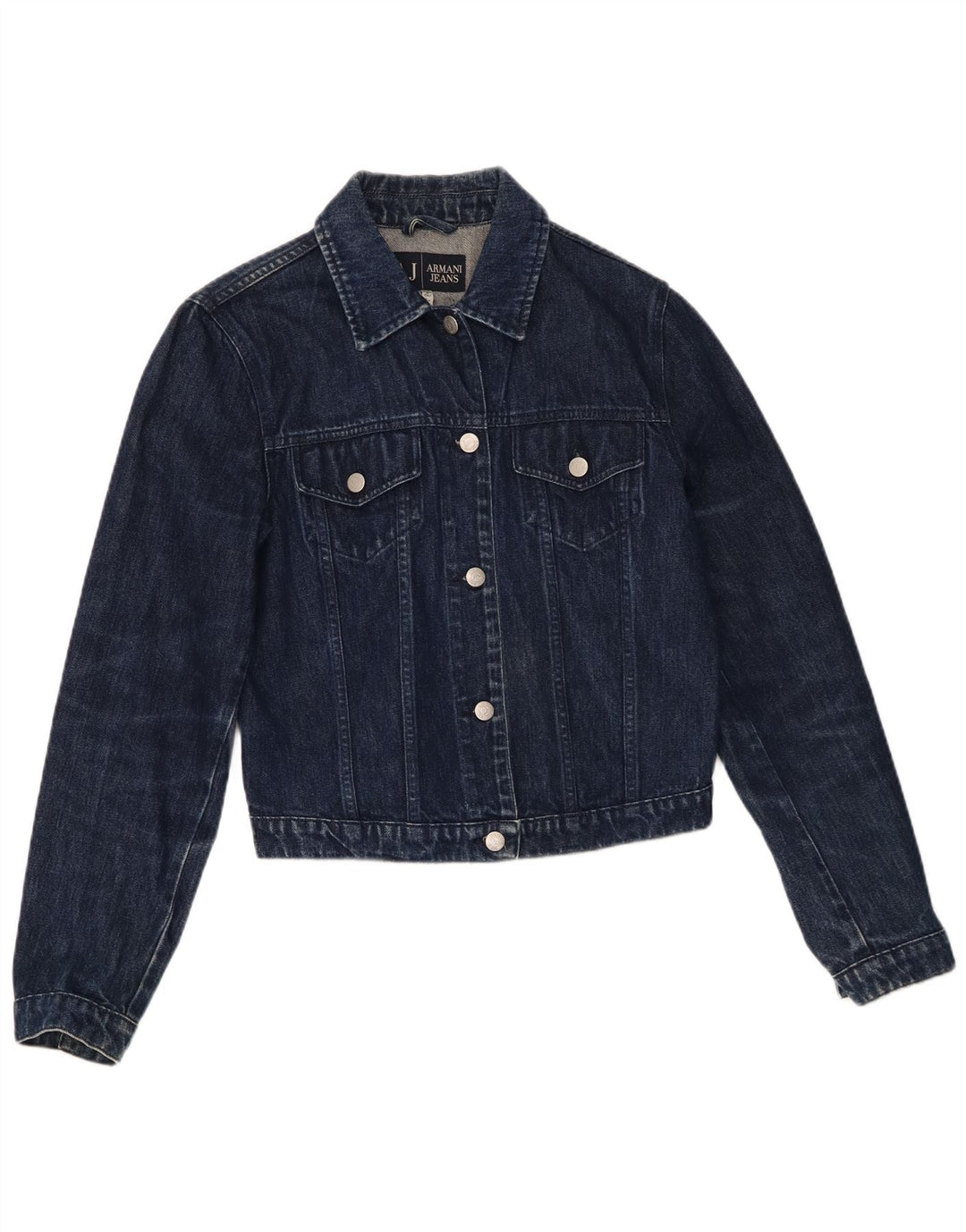 ARMANI JEANS Jachetă de denim crop pentru femei UK 14 Medium bleumarin Bumbac