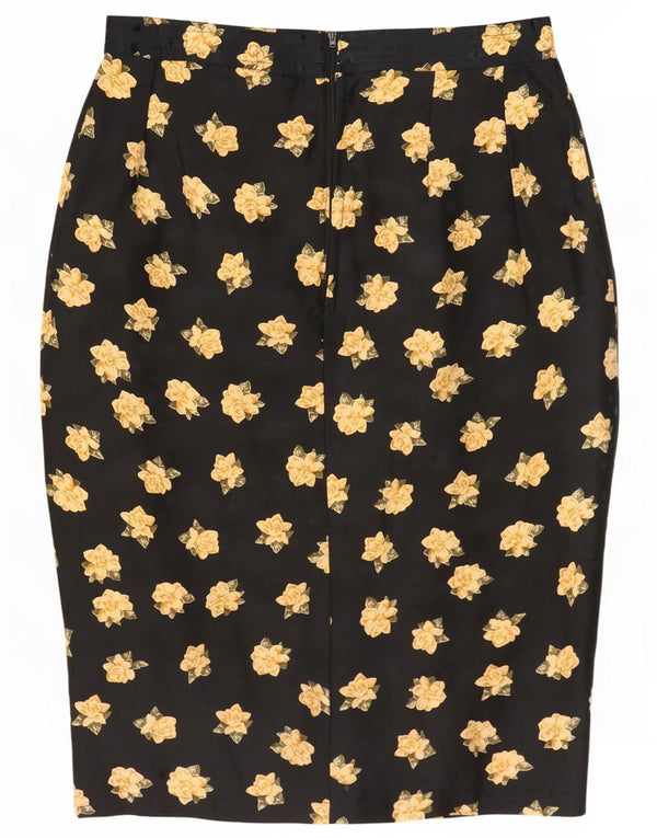 Fusta creion vintage pentru femei Mic W26 Mătase florală neagră
