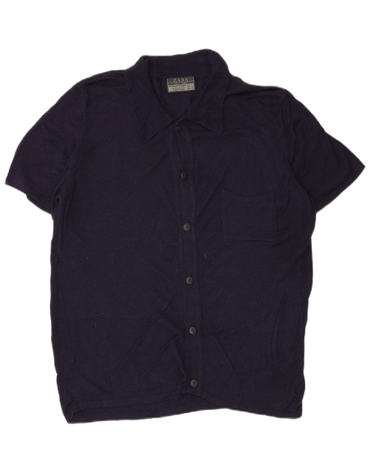 Cămașă cu mânecă scurtă pentru bărbați Zara XL bleumarin, raion