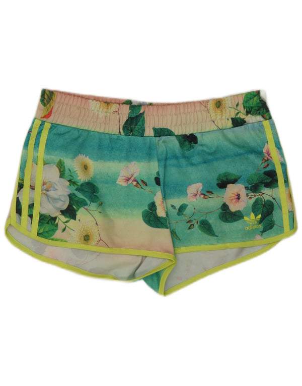 Pantaloni scurți sport grafic Adidas pentru femei UK 12 Medium Green Floral Poliester