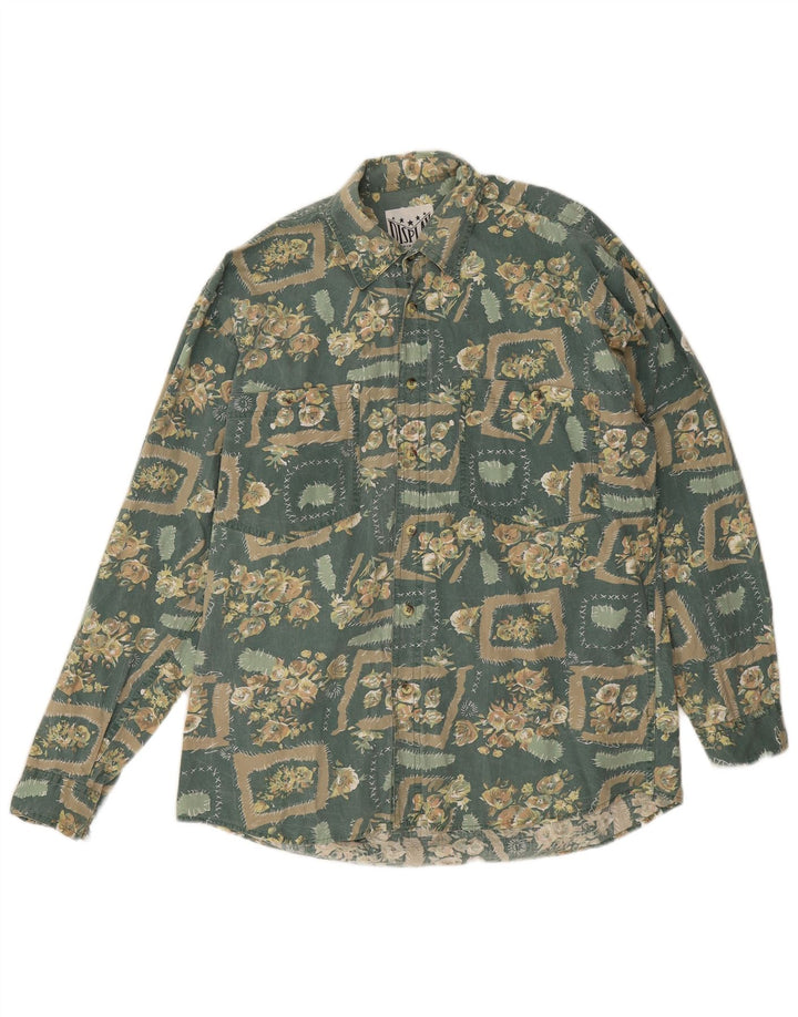 Cămașă vintage pentru bărbați, bumbac floral verde mediu