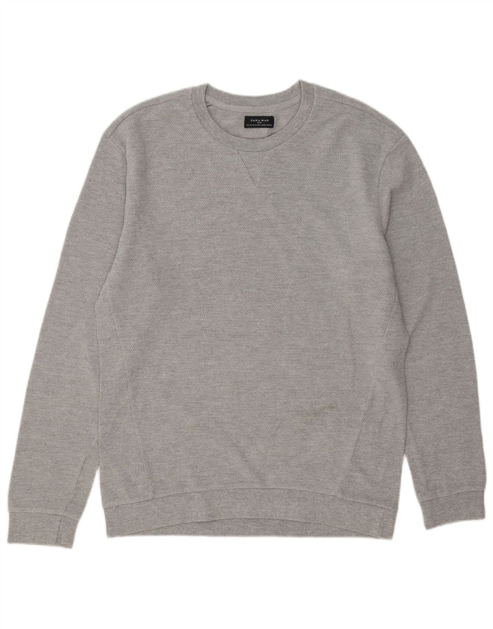 Pulover pentru bărbați Zara, cu gât crew, XL, bumbac gri