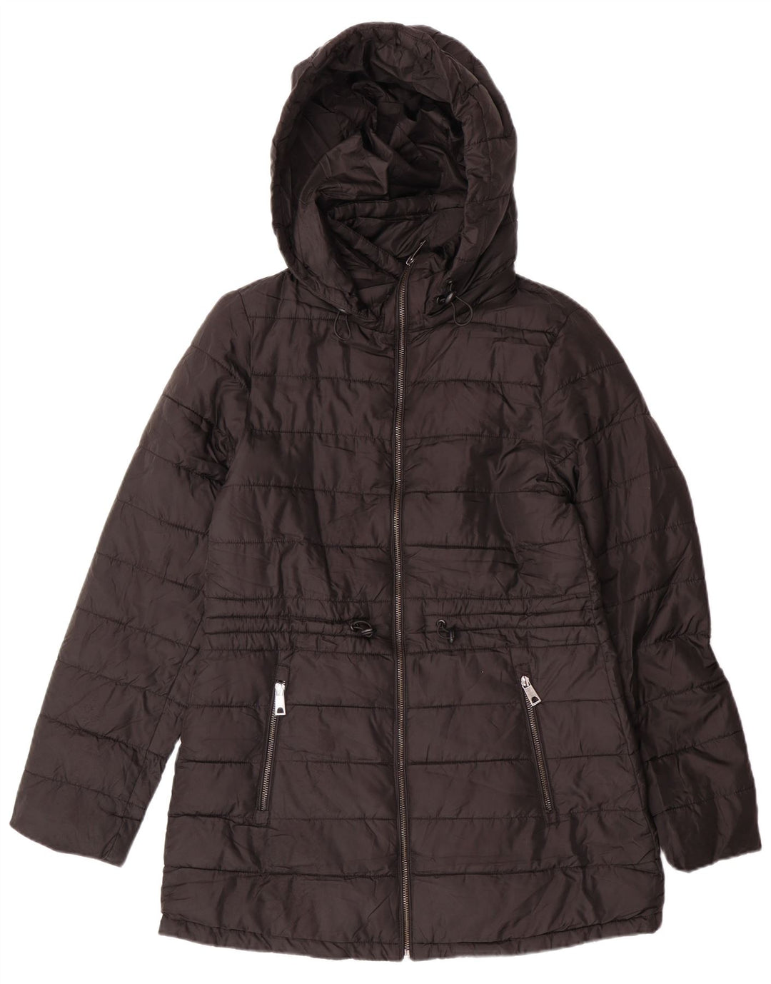 Jachetă căptușită cu glugă pentru femei ZARA UK 10 Poliester negru mic