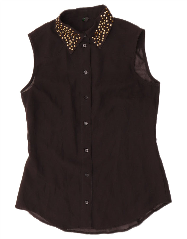 Bluză cămașă fără mâneci pentru femei Benetton UK 10 Small Black