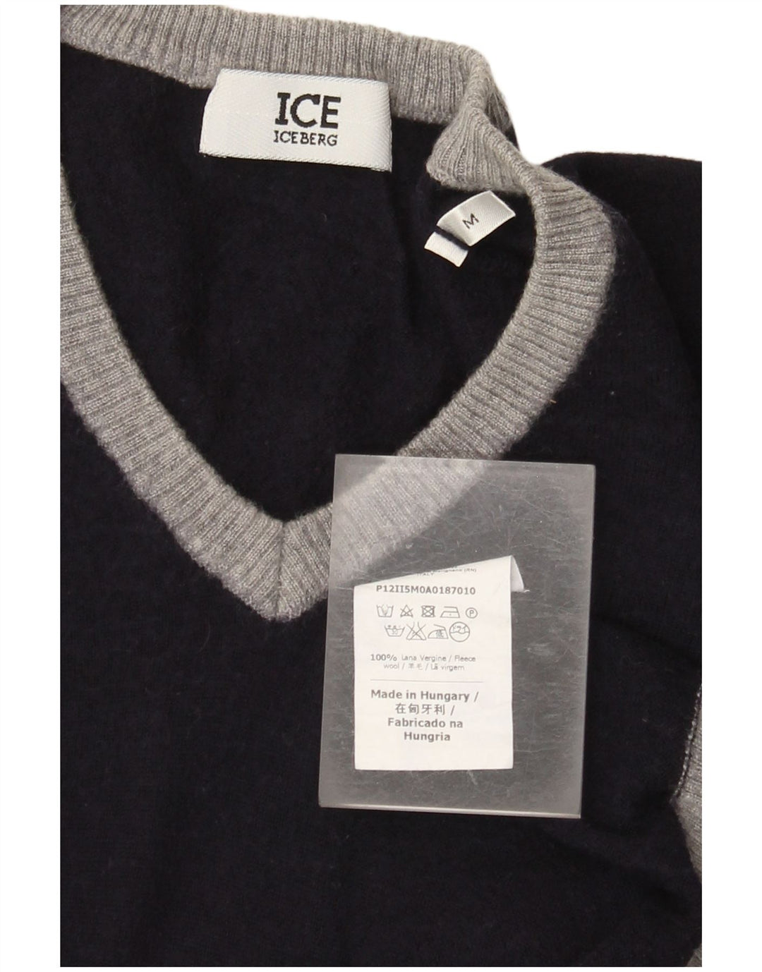 Pulover Iceberg pentru femei cu decolteu în V UK 12 Mediu Bleumarin Colorblock