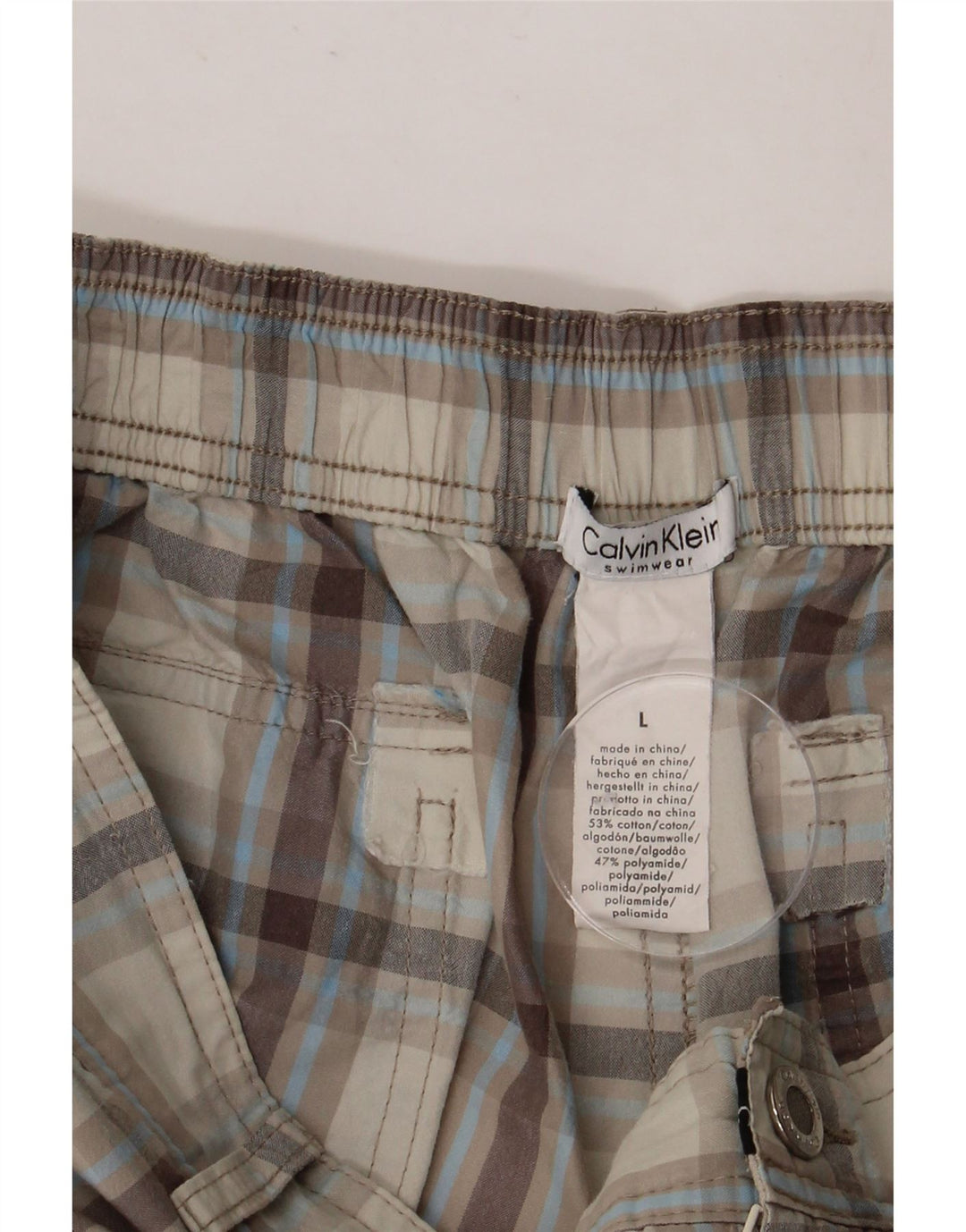 Pantaloni scurți cargo pentru bărbați CALVIN KLEIN, mari W34, bumbac cu carouri bej