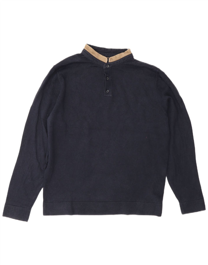 Massimo Dutti Pulover pentru bărbați cu gât cu nasturi, mare, bumbac bleumarin