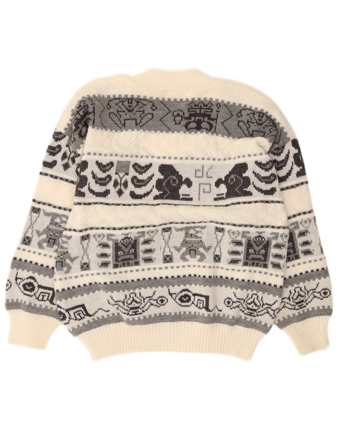 Pulover vintage pentru bărbați cu decolteu în V, mare, alb, geometric