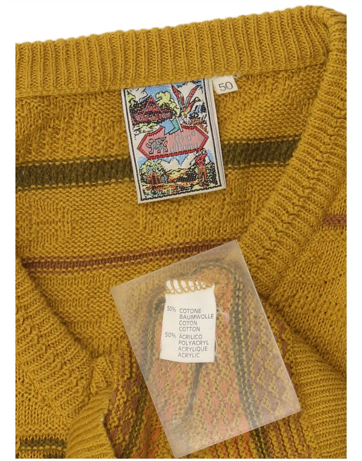 Gino diRoma Mens Vest Tank Top IT 50 Medium Yellow Fair Isle Bumbac