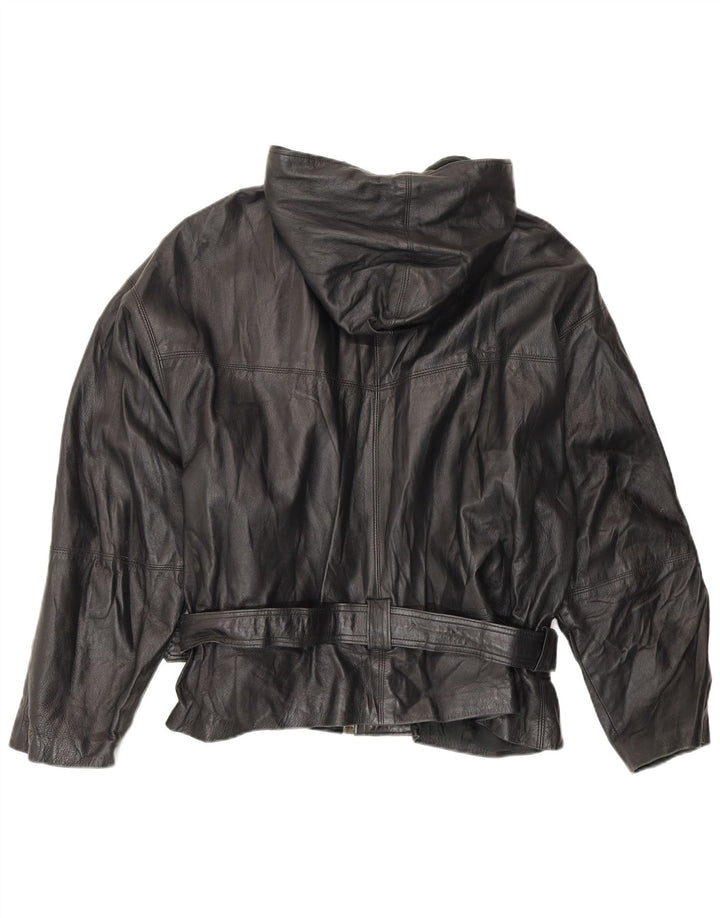Jachetă de piele cu glugă vintage pentru bărbați UK 42 XL Negru