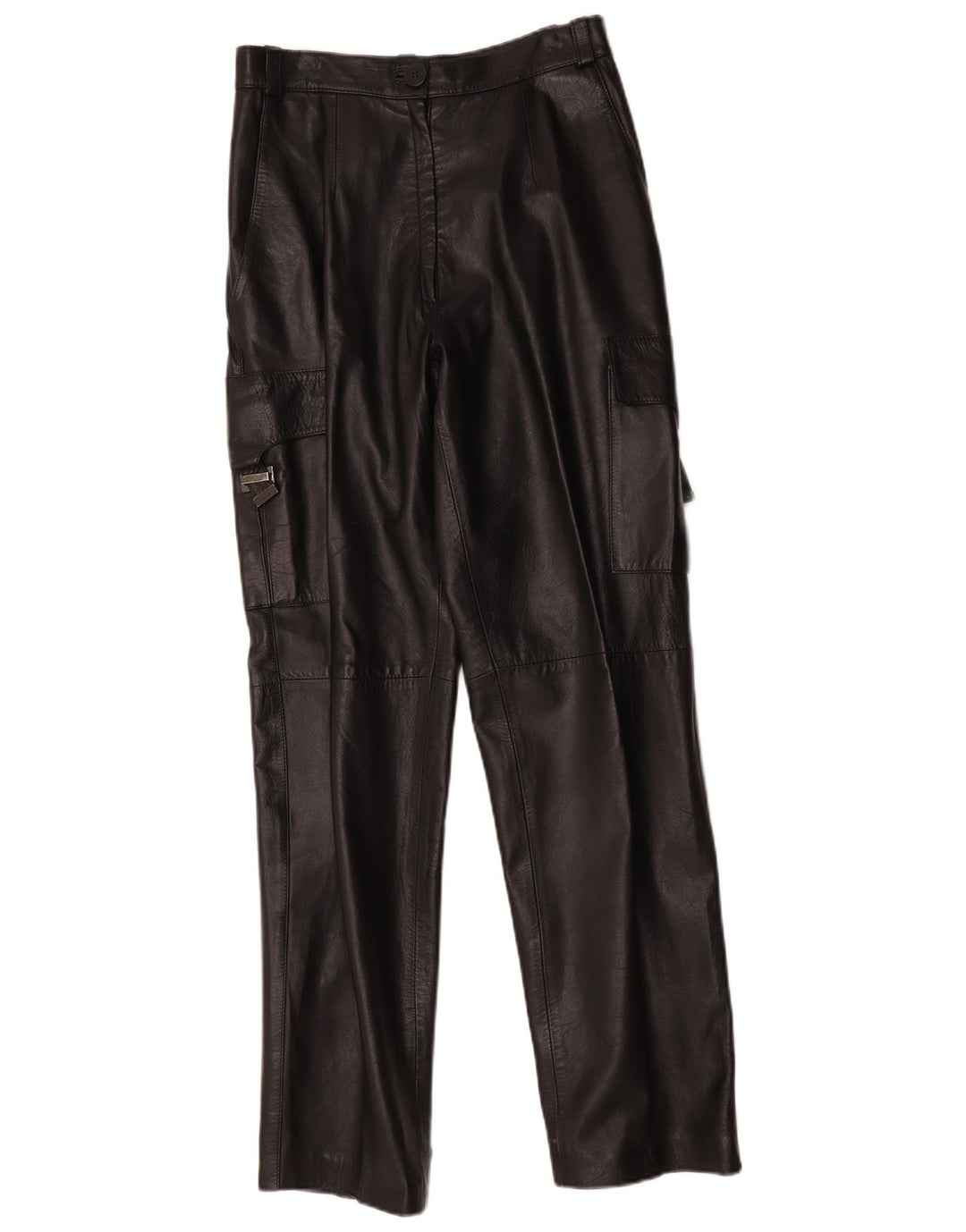 FLORENTIA Pantaloni cargo din piele drepte pentru femei IT 44 Medium W28 L31 Negru