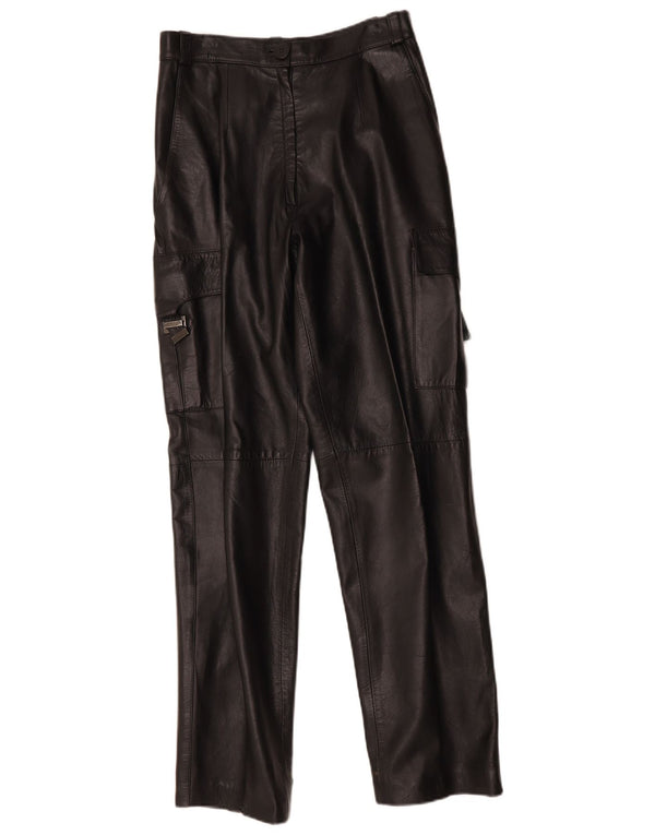 FLORENTIA Pantaloni cargo din piele drepte pentru femei IT 44 Medium W28 L31 Negru