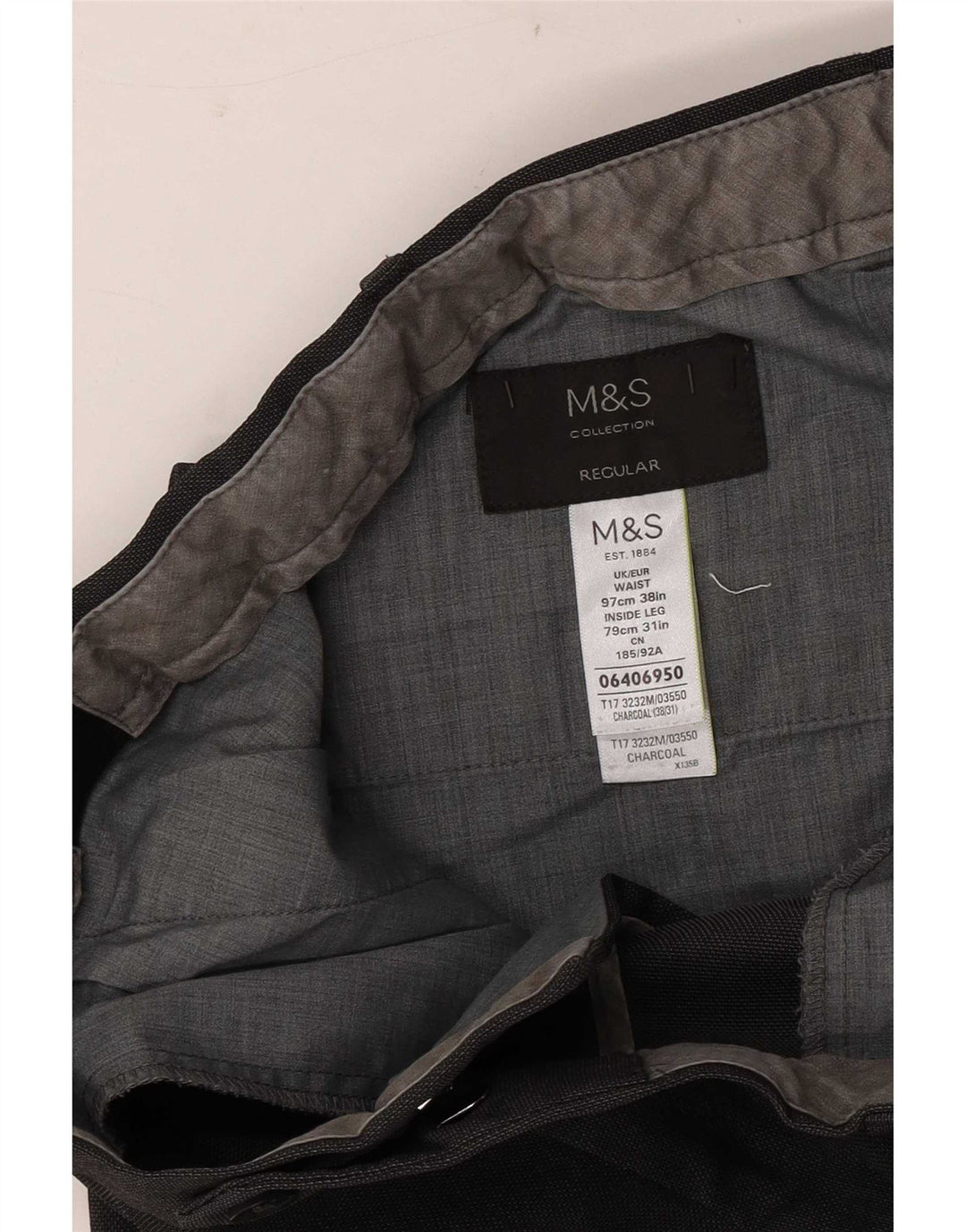 Pantaloni de costum obișnuiți drepți pentru bărbați Marks & Spencer L38 L31 poliester gri