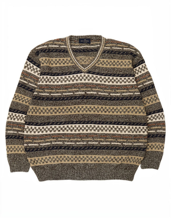 Malagrida Pulover cu decolteu în V pentru bărbați XL, bumbac geometric multicolor