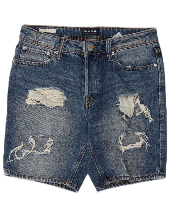 Pantaloni scurți Jack & Jones pentru bărbați, distressed regular fit, din denim, mici W28, bumbac albastru