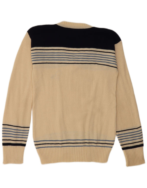 Pulover vintage pentru femei cu decolteu în V UK 8 mic cu dungi albe