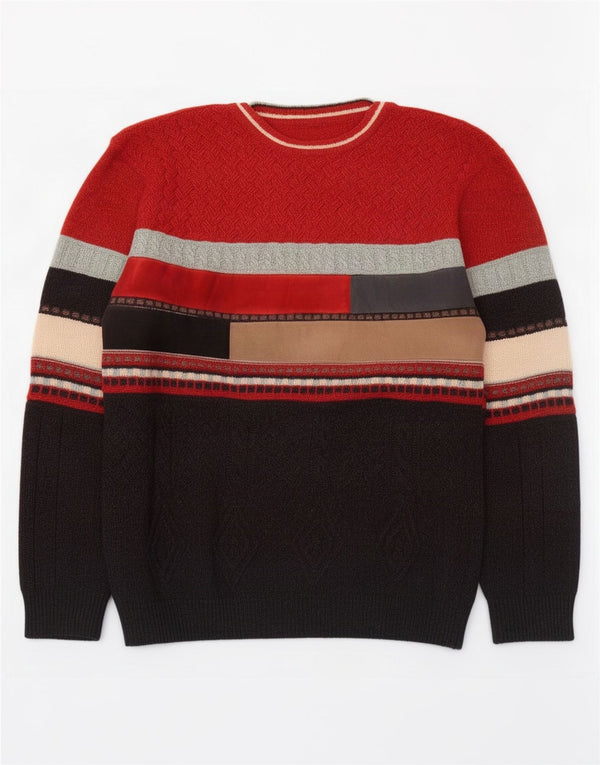 Pulover vintage pentru bărbați cu gât roșu IT 52 Lână mare roșie color bloc