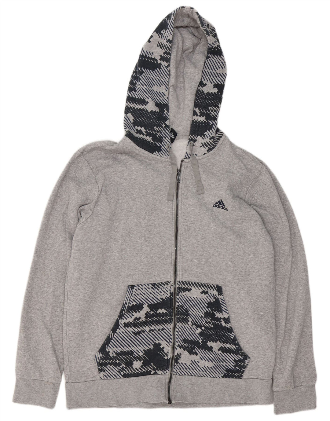 Pulover cu capotă cu fermoar Adidas pentru bărbați, mare, gri, geometric