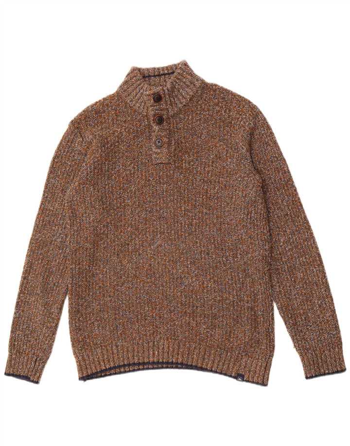 Pulover pentru bărbați Fat Face, cu nasturi, cu gât, bumbac cu pete maro mediu
