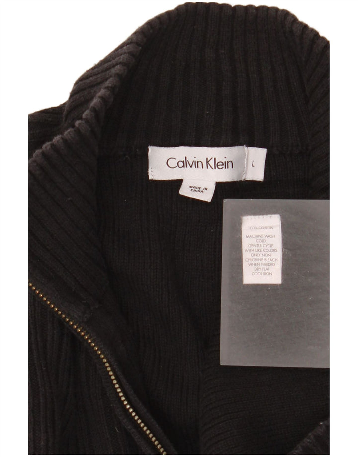 Pulover Calvin Klein pentru bărbați, cu fermoar, cu gât, bumbac mare, negru