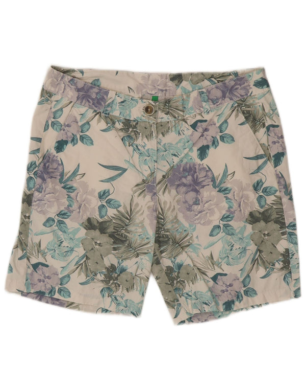 Benetton Womens Chino Shorts UK 12 Medium W34 White Floral Cotton