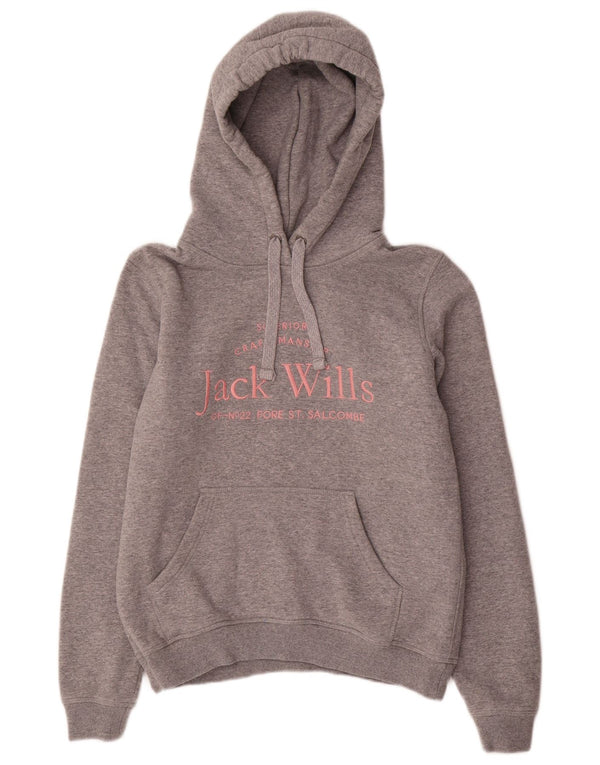 Jack Wills Pulover supradimensionat cu glugă cu grafic pentru femei UK 8 Bumbac gri mic