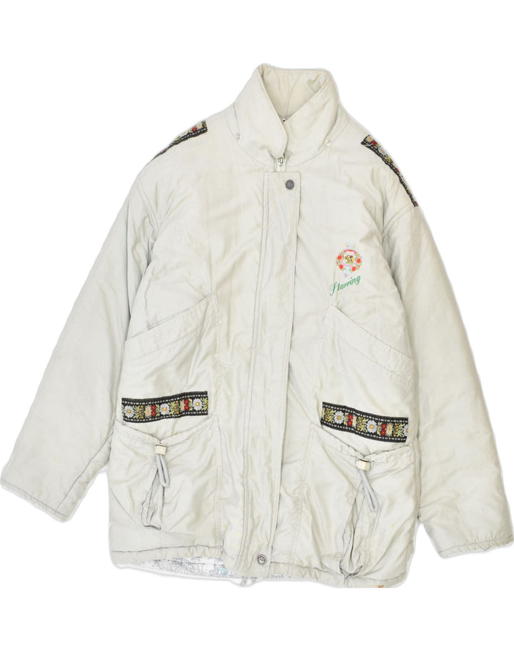 STARRING Womens Bomber Jacket UK 14 Medium Beige Polyester | Vintage | Thrift | Second-Hand | Used Clothing | Messina Hembry 