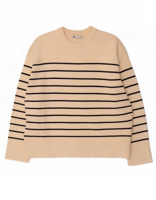 Pulover pentru damă Zara, cu gât turnut, cu dungi alb, mediu, 14 UK