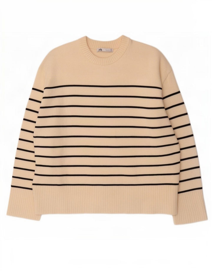 Pulover pentru damă Zara, cu gât turnut, cu dungi alb, mediu, 14 UK