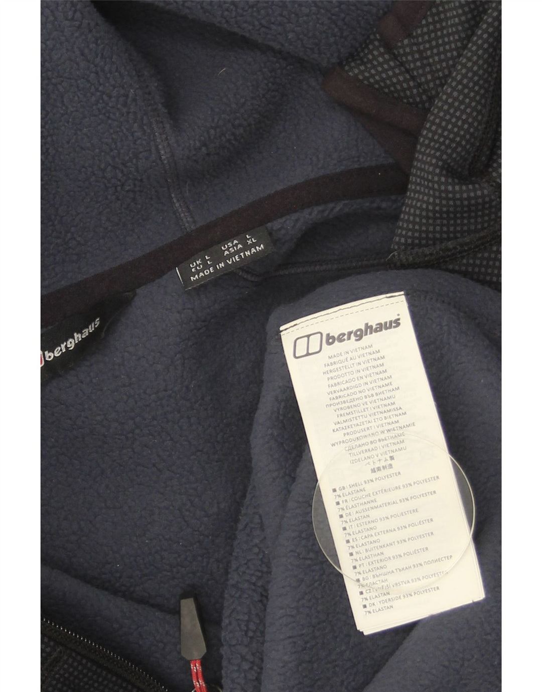 Berghaus Pulover cu capotă cu fermoar pentru bărbați, mare, albastru, poliester cu pete