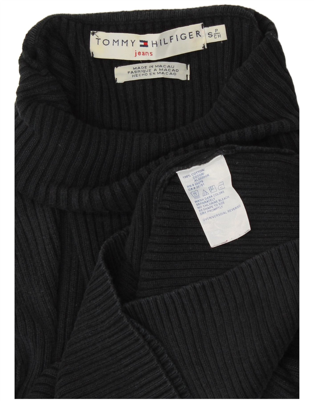 Pulover pentru femei TOMMY HILFIGER Pulover cu gât rulat UK 8 Bumbac negru mic