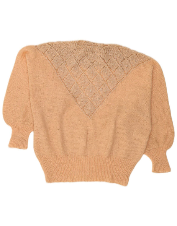 Pulover vintage pentru femei cu decolteu triplu UK 18 XL Bej Argyle/Diamond