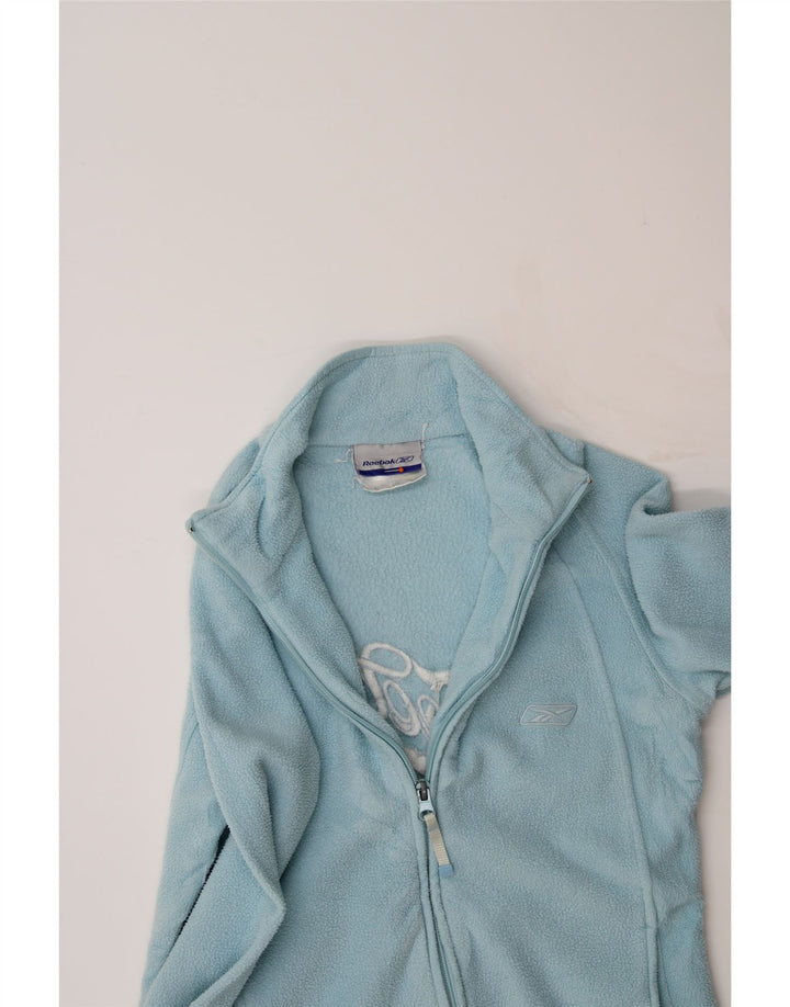 REEBOK Womens Graphic Fleece Jacket UK 10 Small Blue Vintage Reebok and Second-Hand Reebok from Messina Hembry 